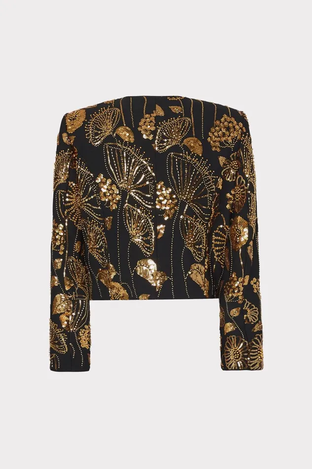 Milly Phoebe Floral Field Embroidered Jacket Goldblack Women Coats and Jackets
