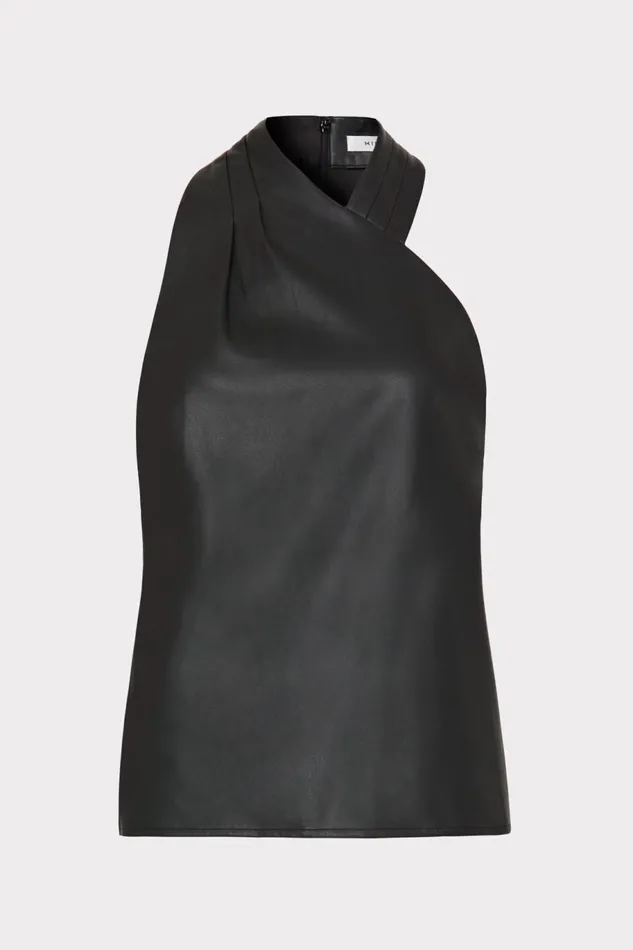 Milly Preston Vegan Leather Top Black Women Tops