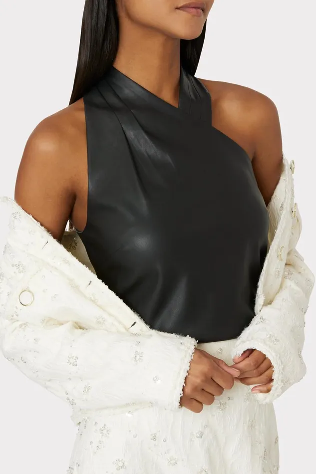 Milly Preston Vegan Leather Top Black Women Tops