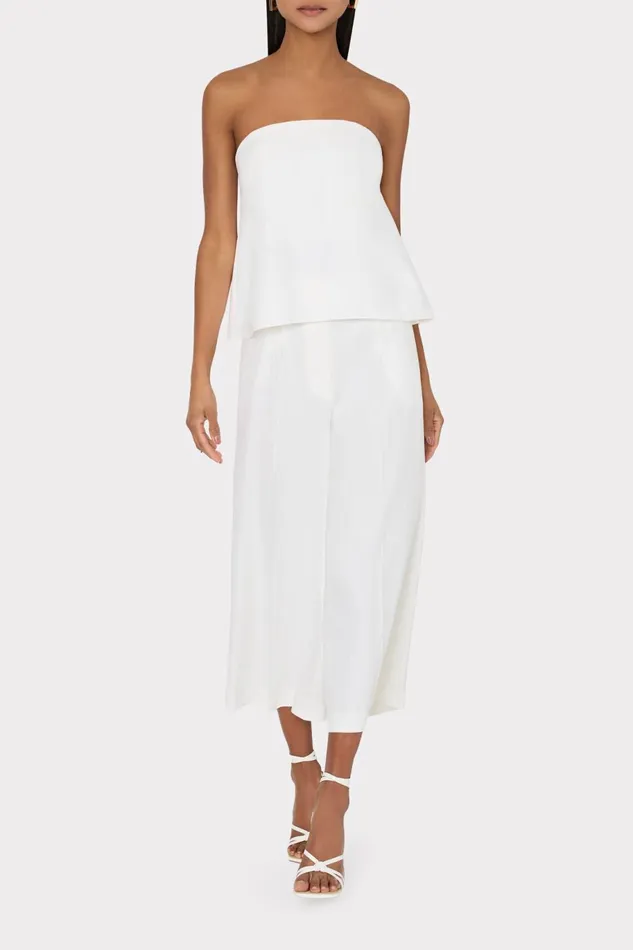 Milly Solid Linen Strapless Top White Women Tops