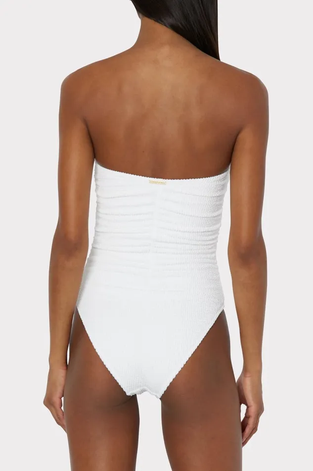Milly Textured Ruched One Piece White Women Swim and Coverups