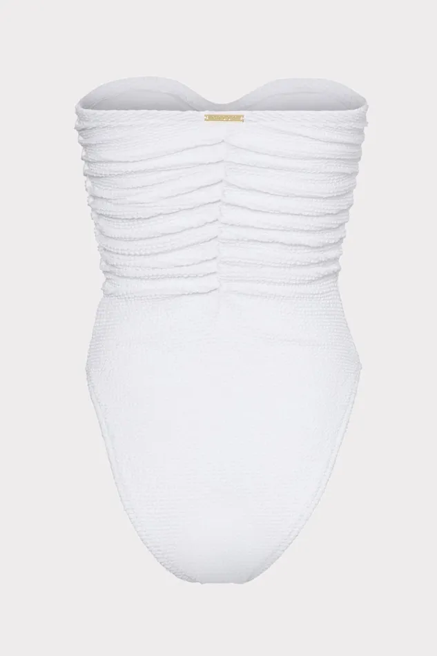 Milly Textured Ruched One Piece White Women Swim and Coverups