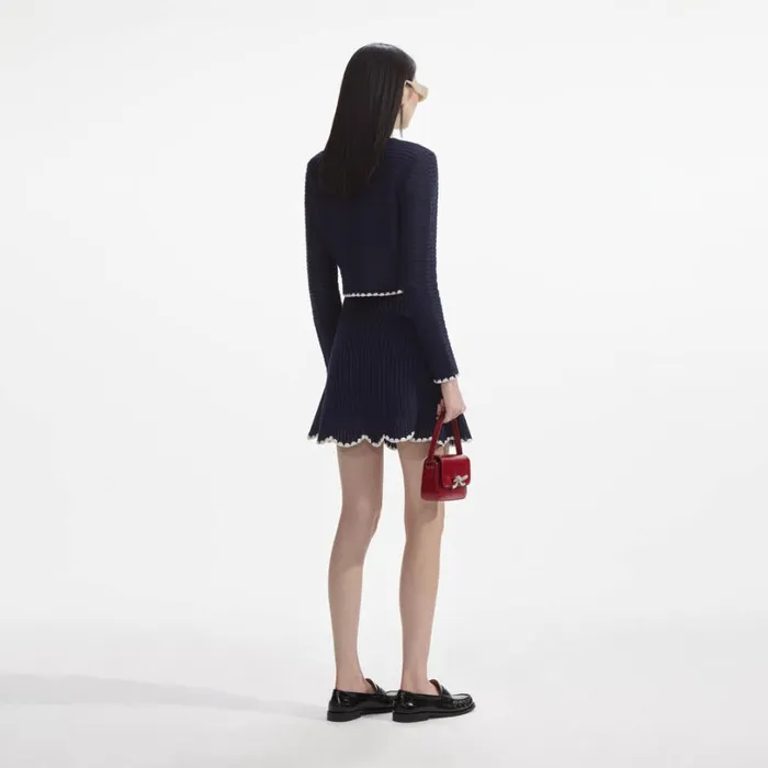 Navy Crochet Contrast Trim Mini Skirt Women Self Portrait Knitwear Navy Crochet Contrast Trim Mini Skirt Women Self Portrait Knitwear