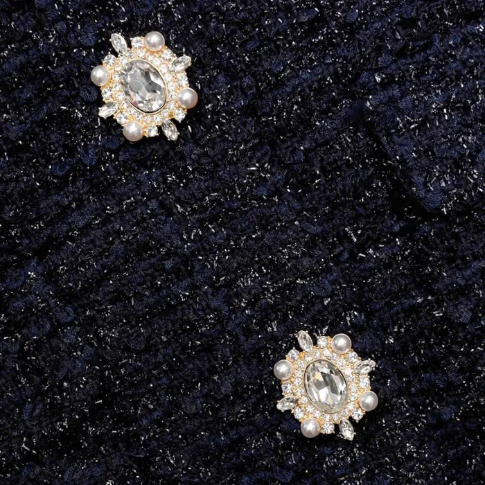 Navy Metallic Boucle Midi Dress Women Self Portrait Wedding Guest Navy Metallic Boucle Midi Dress Women Self Portrait Wedding Guest