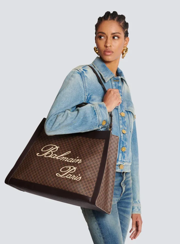 Olivier039s Cabas In Canvas And Leather Brown Women Balmain Handbags