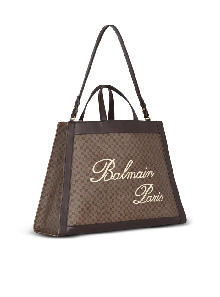 Olivier039s Cabas In Canvas And Leather Brown Women Balmain Handbags