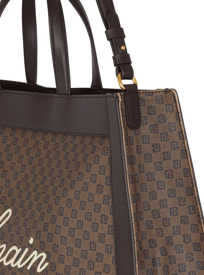 Olivier039s Cabas In Canvas And Leather Brown Women Balmain Handbags