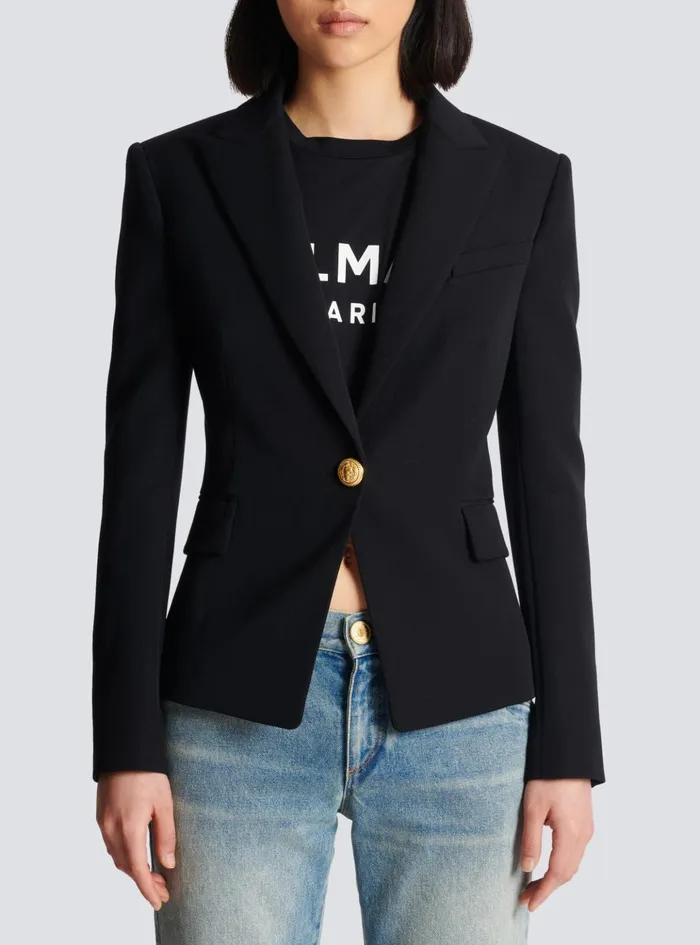 Onebutton Wool Blazer Black Women Balmain Jackets And Blazers