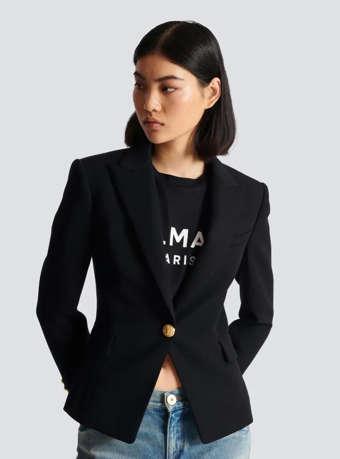 Onebutton Wool Blazer Black Women Balmain Jackets And Blazers