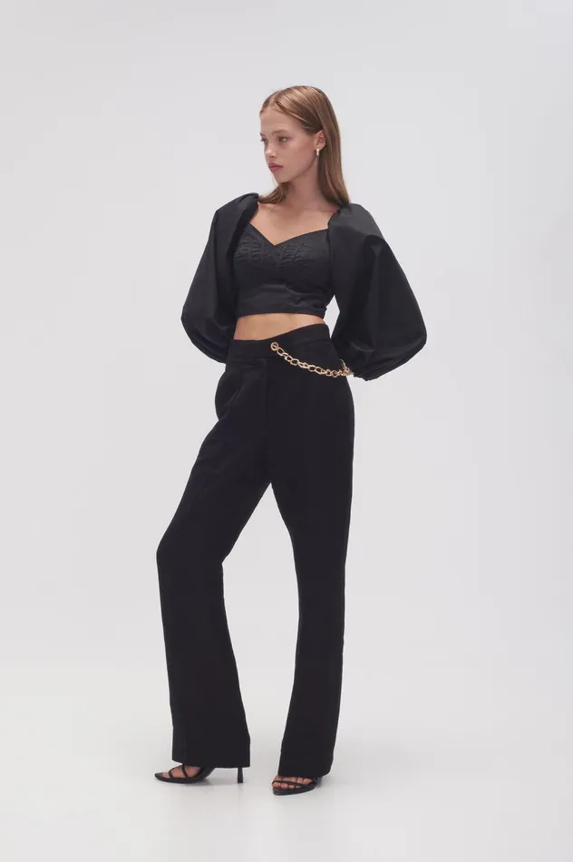 Opal Flared Chain Link Pant Black Women Aje Pants
