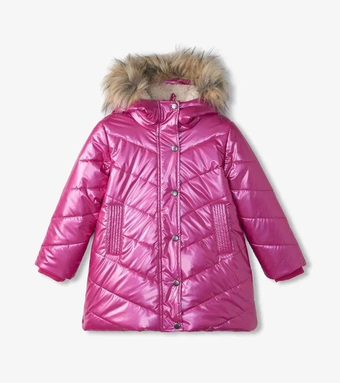 Outerwear Girls Hatley Girls Fuschia Star Puffer Jacket