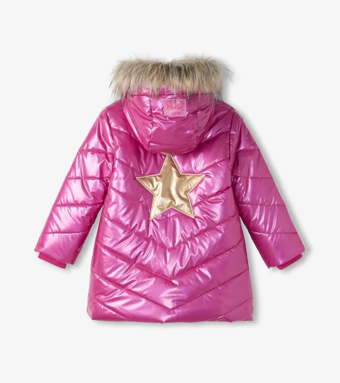 Outerwear Girls Hatley Girls Fuschia Star Puffer Jacket