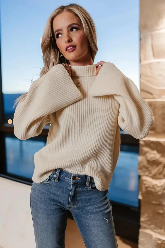 Paige Mock Neck Sweater In Cream Cream Women Bohme Tops