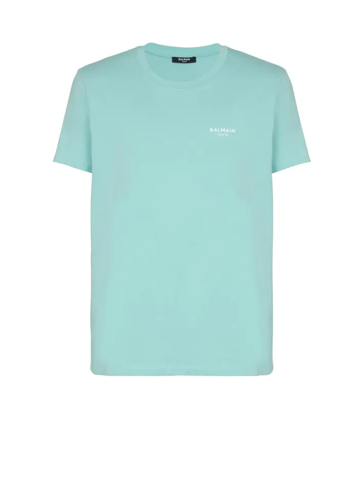 Paris Flocked Shortsleeved Tshirt Blue Men Balmain TShirts