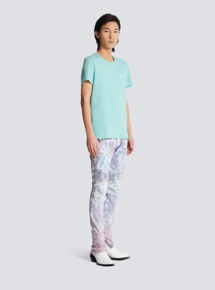 Paris Flocked Shortsleeved Tshirt Blue Men Balmain TShirts