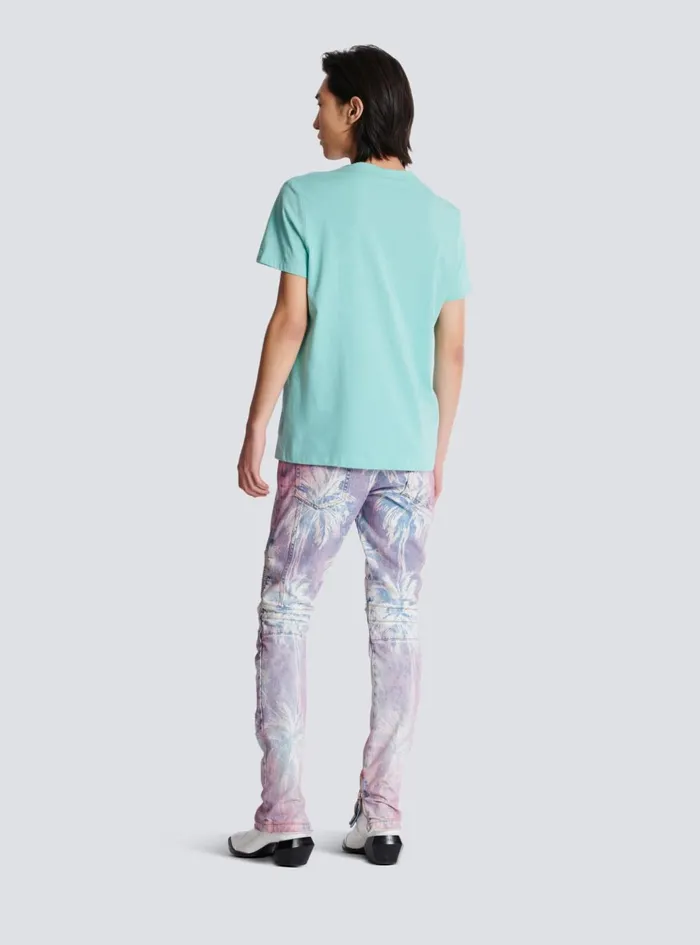 Paris Flocked Shortsleeved Tshirt Blue Men Balmain TShirts