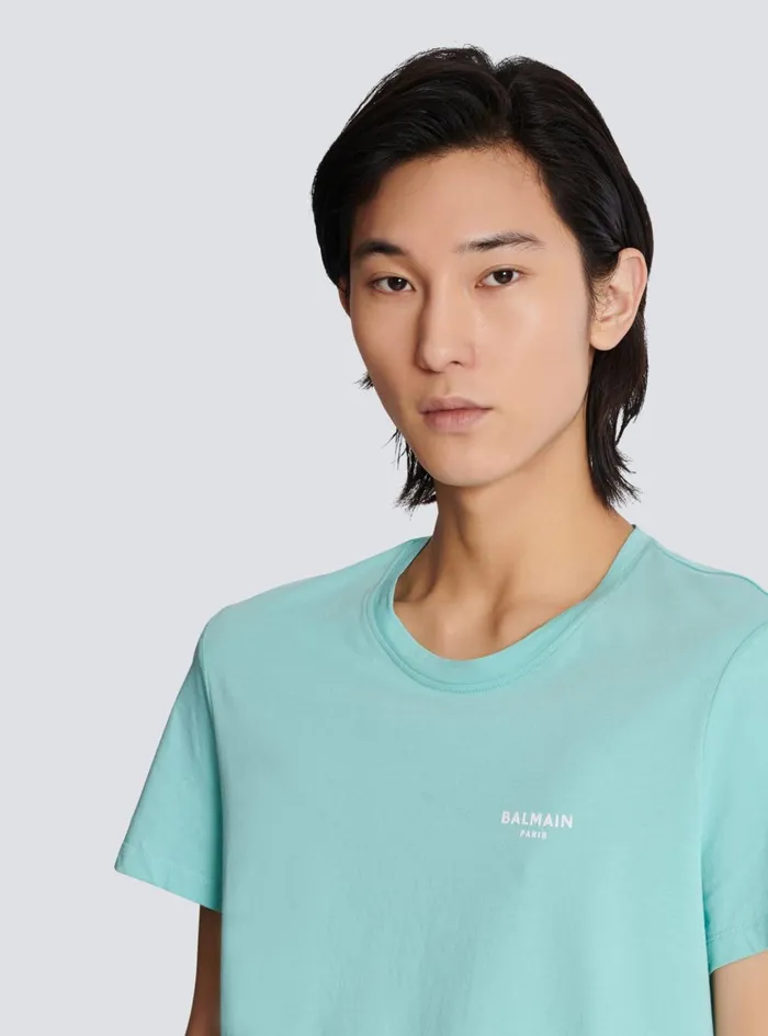 Paris Flocked Shortsleeved Tshirt Blue Men Balmain TShirts