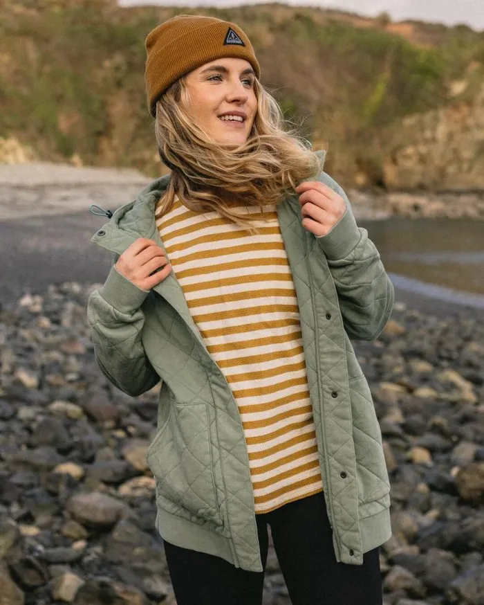 Passenger Clothing Clementine Recycled Quilted Popper Up Hoodie Pistachio Women Activewear