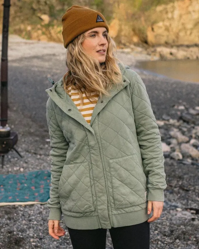 Passenger Clothing Clementine Recycled Quilted Popper Up Hoodie Pistachio Women Activewear