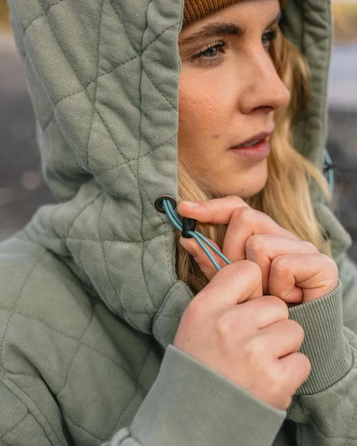 Passenger Clothing Clementine Recycled Quilted Popper Up Hoodie Pistachio Women Activewear
