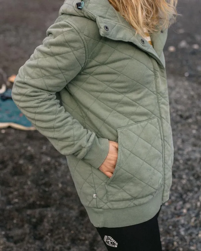 Passenger Clothing Clementine Recycled Quilted Popper Up Hoodie Pistachio Women Activewear