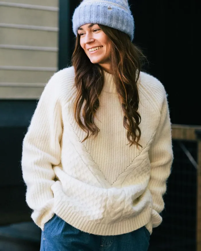 Passenger Clothing Cozy Cable Recycled Knitted Jumper Off White Women Knitwear