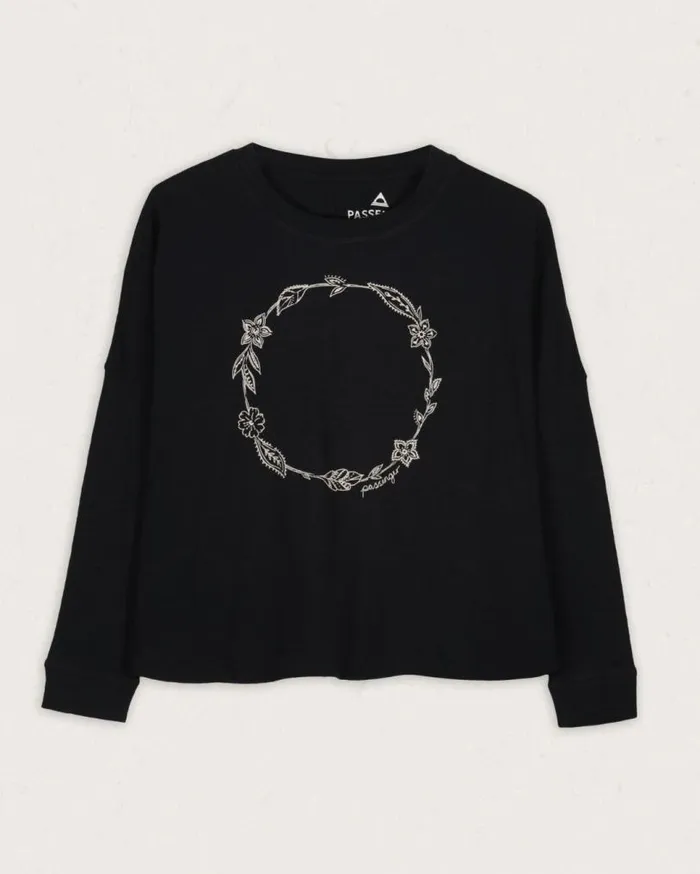 Passenger Clothing Daisy Chain Recycled Cotton LS TShirt Black Women Tops and TShirts