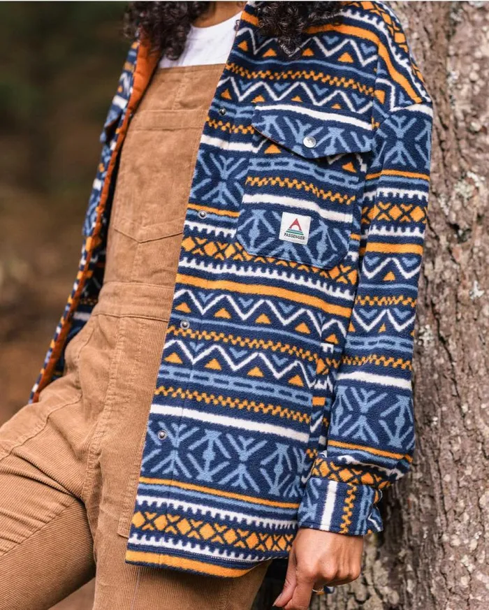 Passenger Clothing East Recycled Polar Fleece Shirt Homespun Stripe Navy Women Shirts