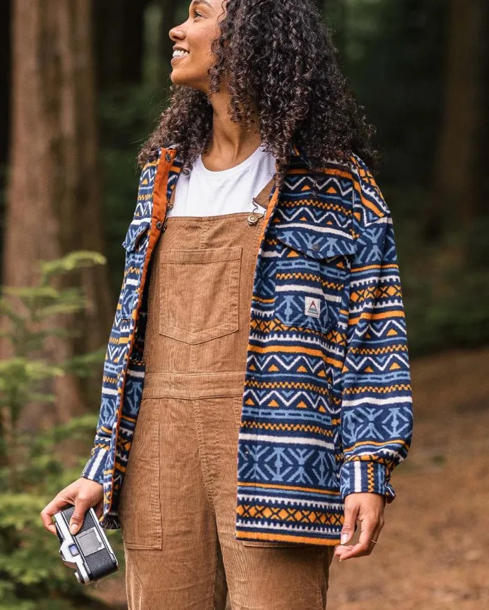 Passenger Clothing East Recycled Polar Fleece Shirt Homespun Stripe Navy Women Shirts