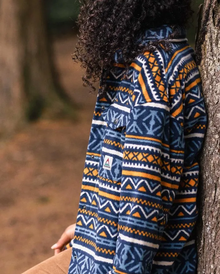 Passenger Clothing East Recycled Polar Fleece Shirt Homespun Stripe Navy Women Shirts