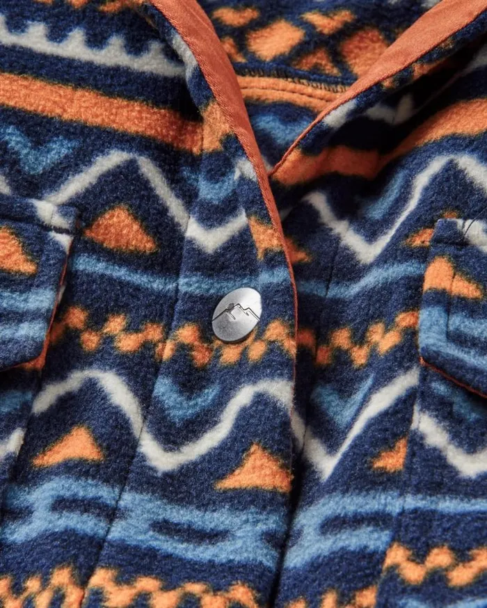Passenger Clothing East Recycled Polar Fleece Shirt Homespun Stripe Navy Women Shirts