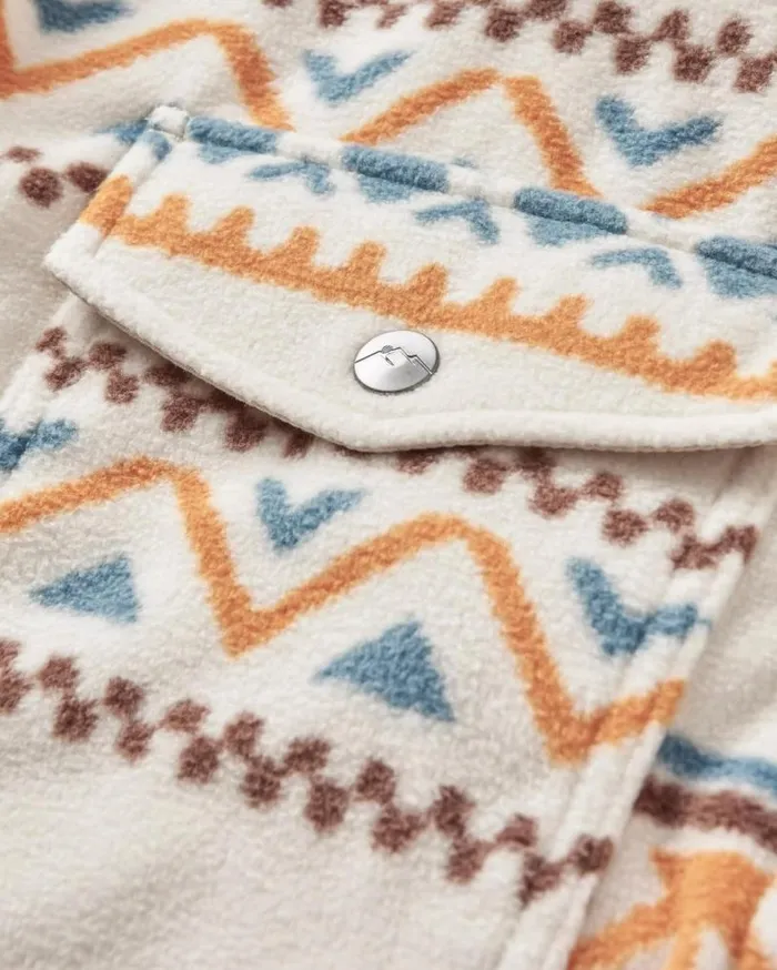 Passenger Clothing East Recycled Polar Fleece Shirt Homespun Stripe Sunrise Orange Women Shirts