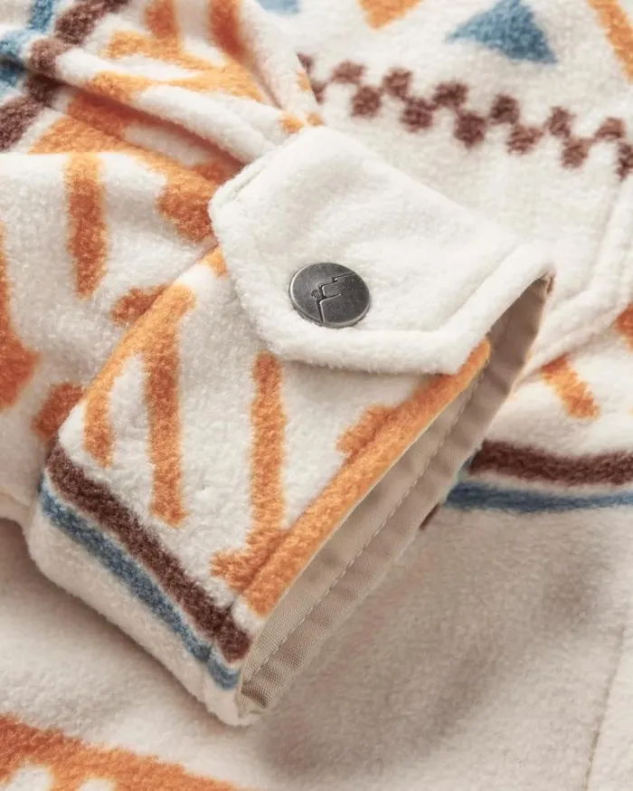Passenger Clothing East Recycled Polar Fleece Shirt Homespun Stripe Sunrise Orange Women Shirts