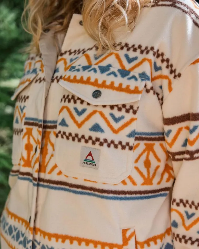 Passenger Clothing East Recycled Polar Fleece Shirt Homespun Stripe Sunrise Orange Women Shirts
