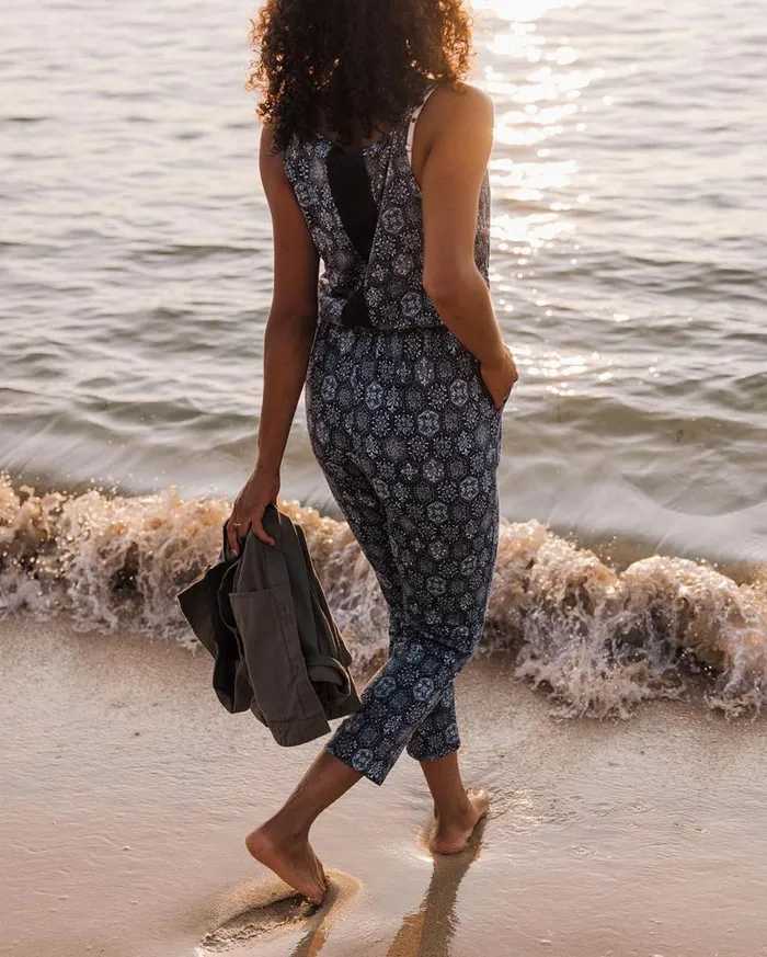 Passenger Clothing Eva Recycled Cotton Jumpsuit Tile Dark Denim Women Dungarees and Trousers