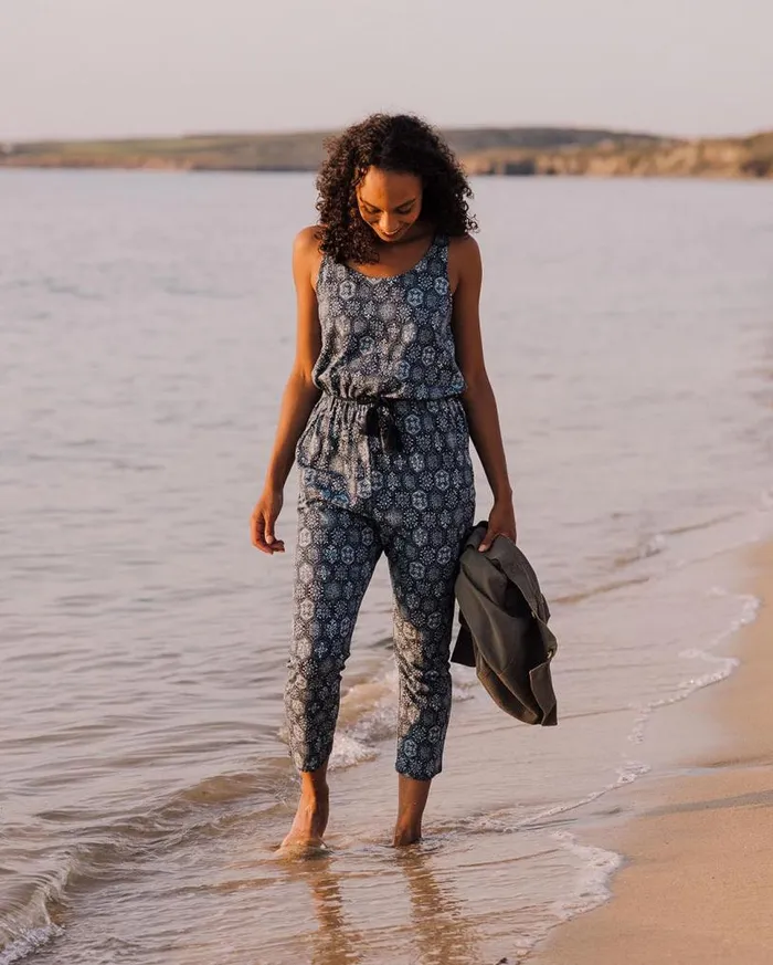 Passenger Clothing Eva Recycled Cotton Jumpsuit Tile Dark Denim Women Dungarees and Trousers