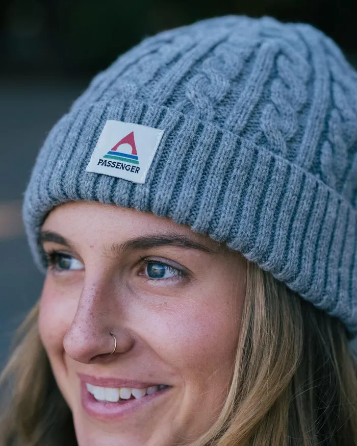 Passenger Clothing Fireside Recycled Cable Knit Beanie Grey Marl WomenMen Beanies