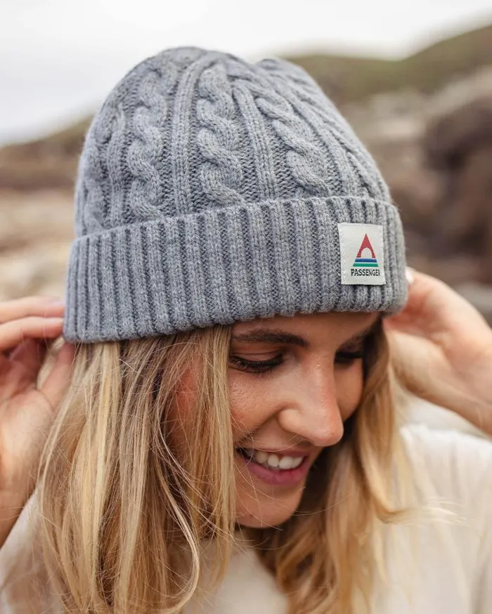 Passenger Clothing Fireside Recycled Cable Knit Beanie Grey Marl WomenMen Beanies