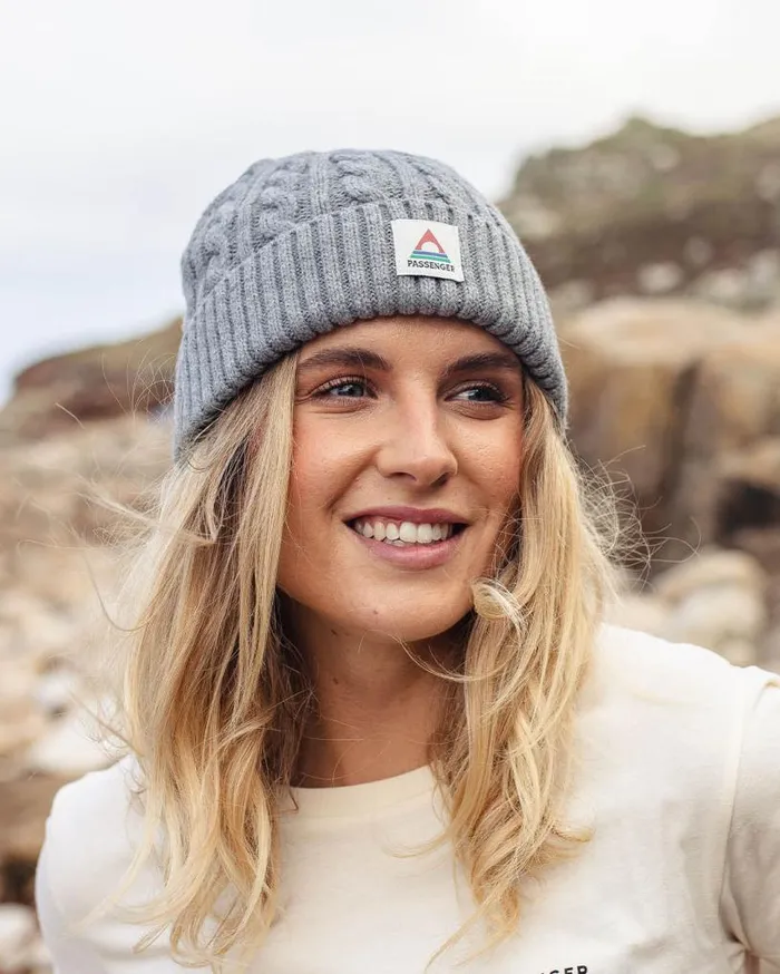 Passenger Clothing Fireside Recycled Cable Knit Beanie Grey Marl WomenMen Beanies