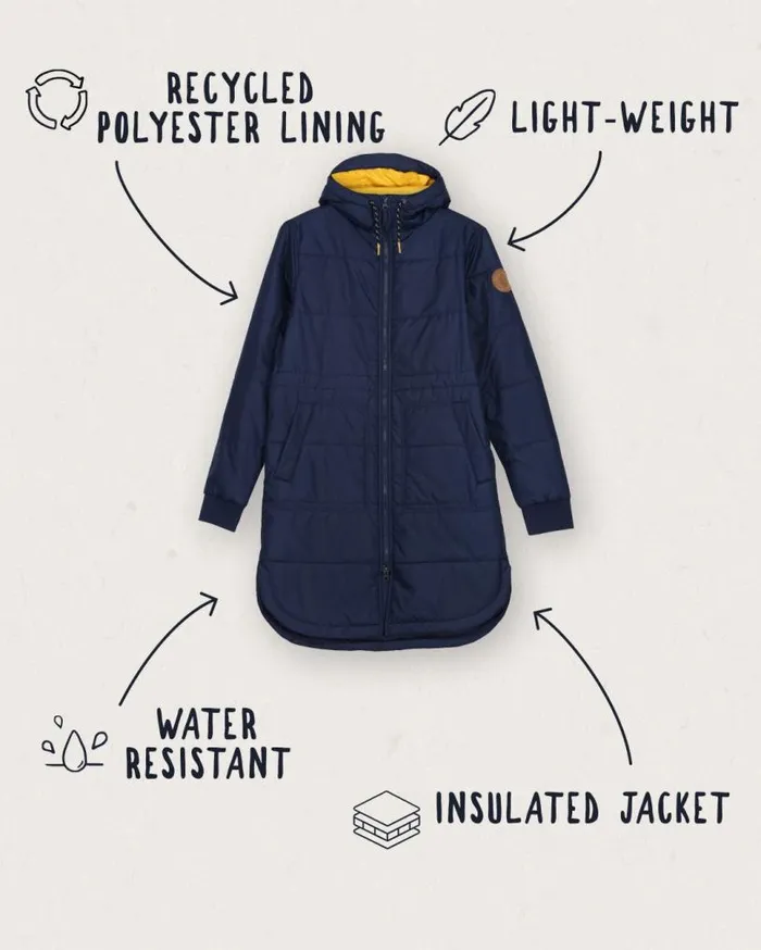 Passenger Clothing Flora Long Recycled Insulated Jacket Rich Navy Women Jackets
