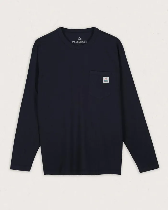 Passenger Clothing Heritage Recycled Cotton LS TShirt Deep Navy Men TShirts and Vests