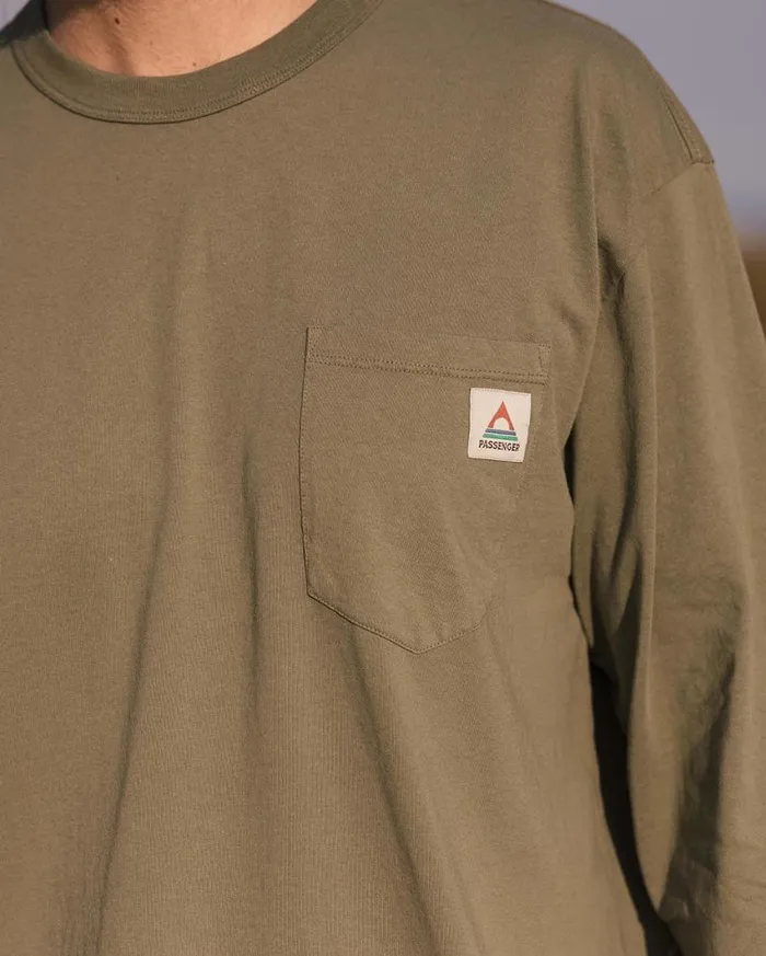 Passenger Clothing Heritage Recycled Relaxed Fit LS TShirt Dusty Olive Men TShirts and Vests