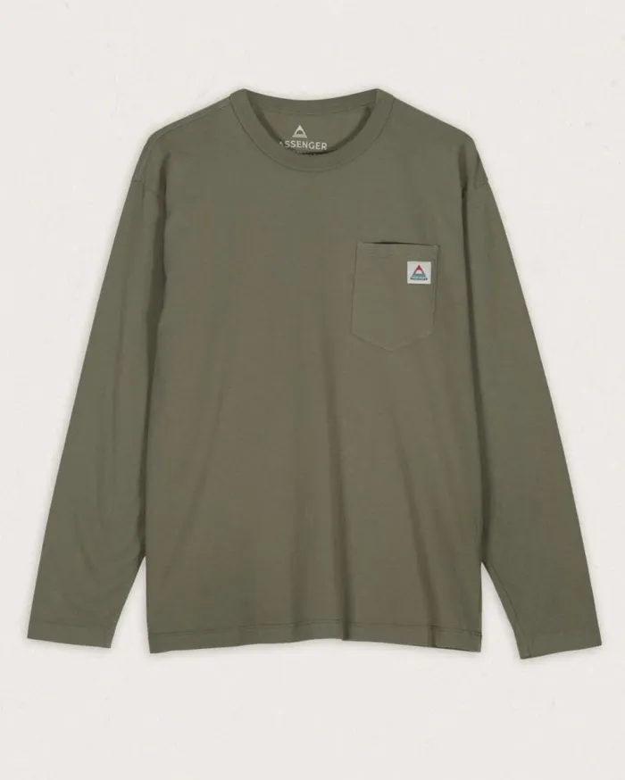 Passenger Clothing Heritage Recycled Relaxed Fit LS TShirt Dusty Olive Men TShirts and Vests