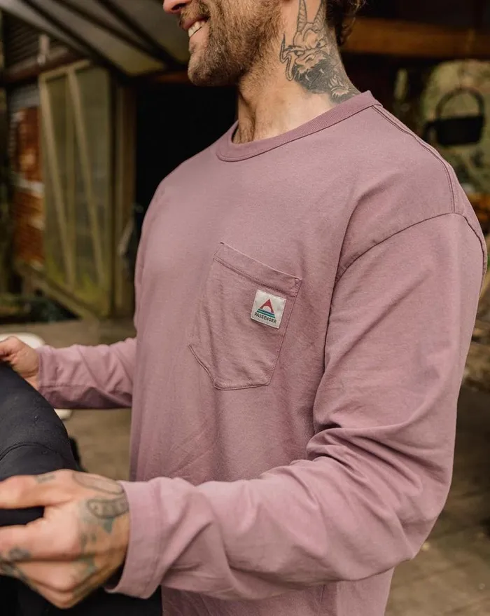 Passenger Clothing Heritage Recycled Relaxed Fit LS TShirt Grape Men TShirts and Vests