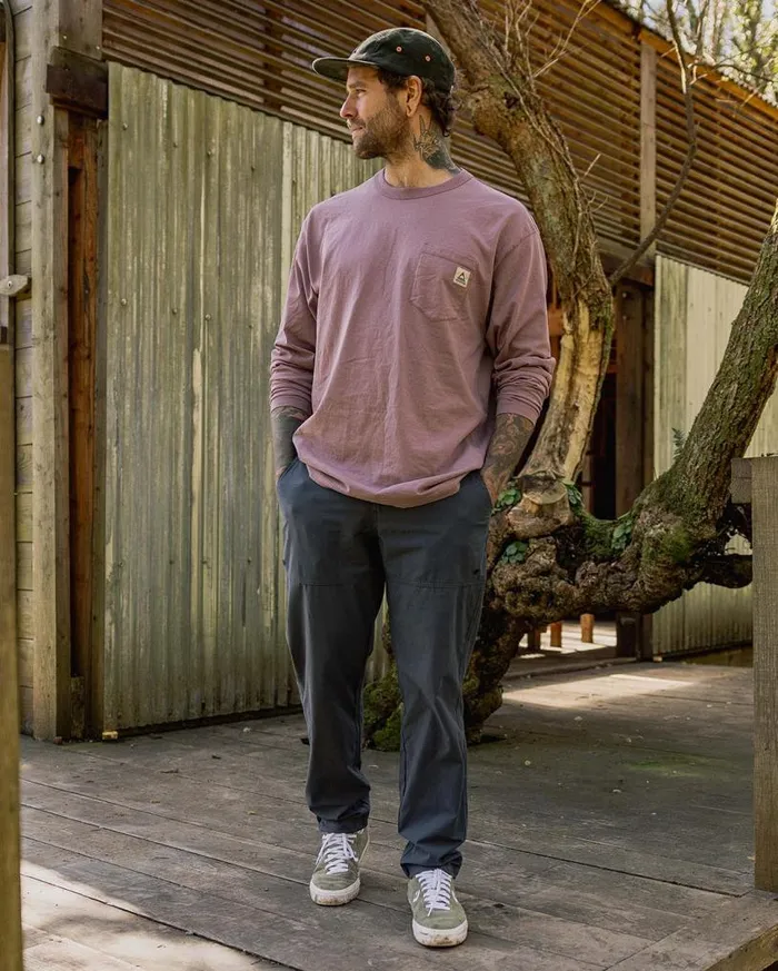 Passenger Clothing Heritage Recycled Relaxed Fit LS TShirt Grape Men TShirts and Vests