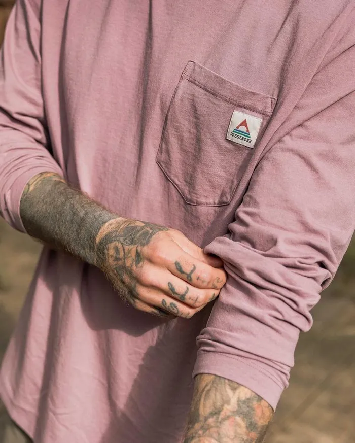Passenger Clothing Heritage Recycled Relaxed Fit LS TShirt Grape Men TShirts and Vests