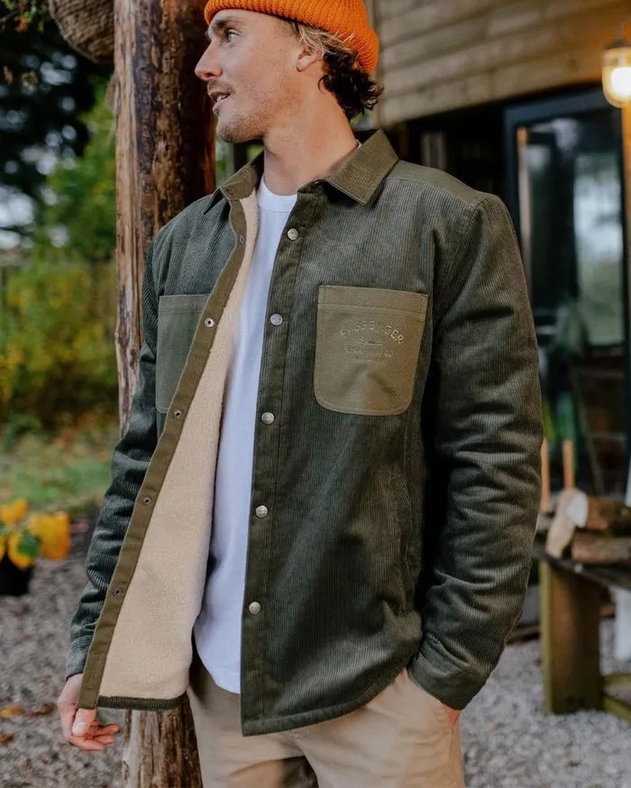 Passenger Clothing Kodiak Sherpa Lined Cord Overshirt Dusty Olive Men Shirts