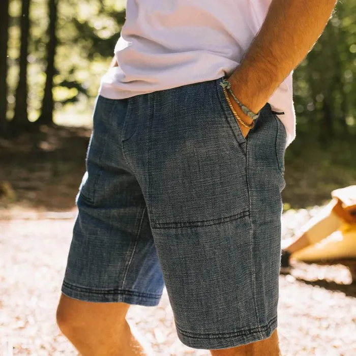 Passenger Clothing Pine Recycled Cotton Cord Shorts Washed Denim Men Shorts