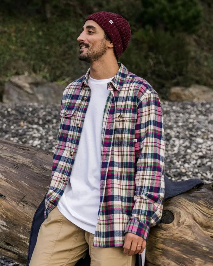 Passenger Clothing Rustic Organic Cotton Heavyweight Overshirt Off White Check Men Shirts