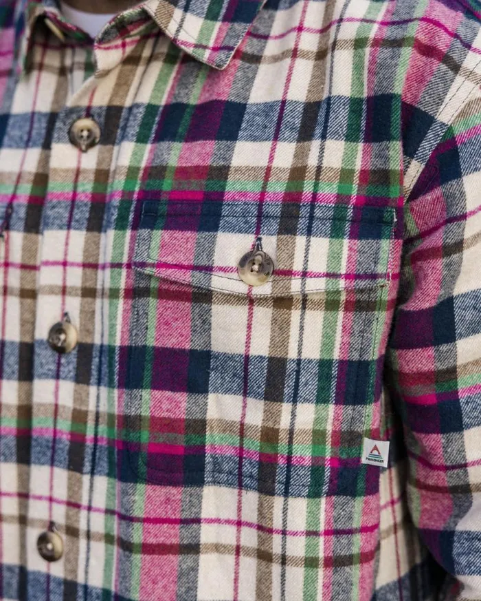Passenger Clothing Rustic Organic Cotton Heavyweight Overshirt Off White Check Men Shirts